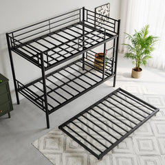 Twin Bunk Bed with Trundle, Ladder & Guardrail - Black
