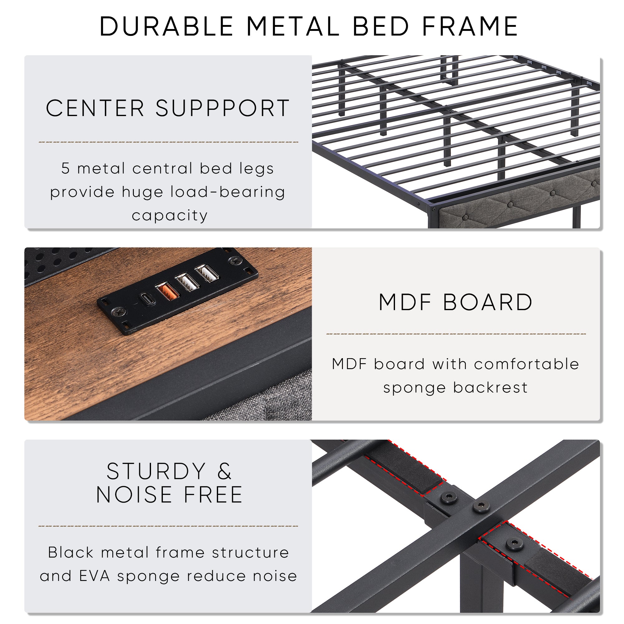 Full Bed Frame with Storage, Charging Station & LED Lights, Gray Full Bed Frame with Storage, Charging Station & LED Lights, Gray