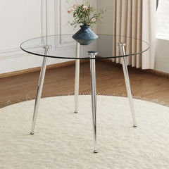 Modern Round Glass Top Dining Table with Silver Metal Legs - Perfect for Your Home