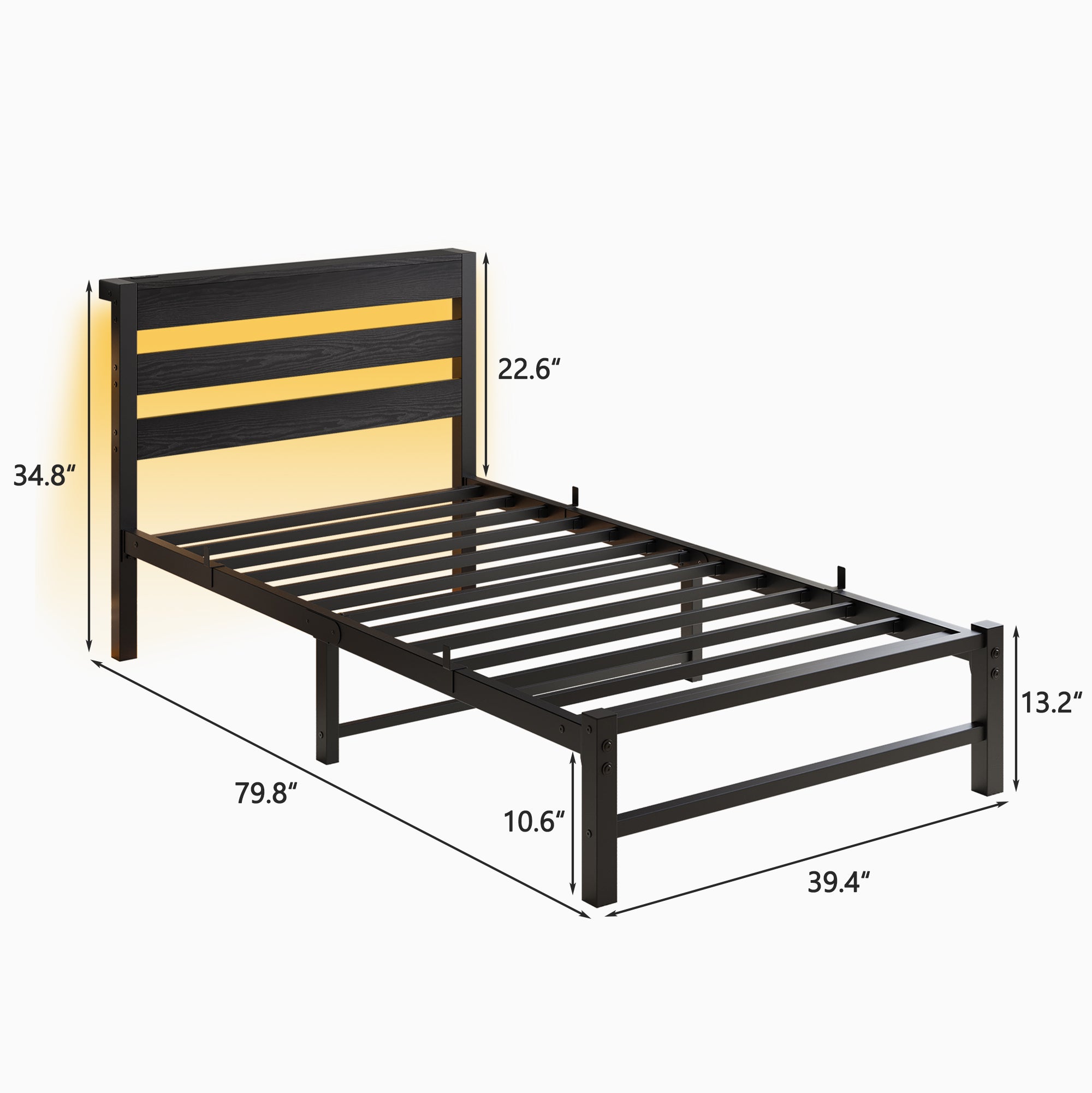 Twin Platform Bed Frame with USB, LED & Headboard, Black Twin Platform Bed Frame with USB, LED & Headboard, Black