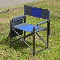 Padded Folding Oversized Directors Chair with Storage Pockets for Camping, Blue/Grey