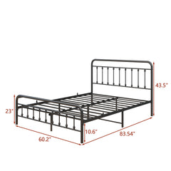 Queen Metal Bed Frame, Vintage Headboard, Black
