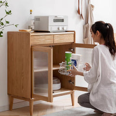 Elegant Oak Wood and Tempered Glass Cabinet for Stylish Home Storage H84Q04