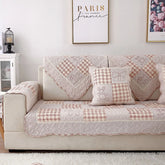 Vintage Floral Patchwork Plaid Cotton Quilted Couch Cover, Pet Friendly Anti-Slip Washable Sofa Furniture Protector with Multiple Sizes & Matching Pillow Sets-gsft-9052