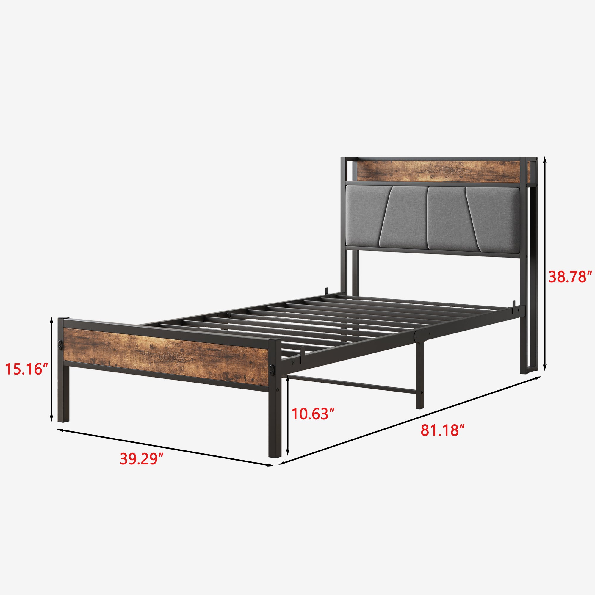 Twin Bed Frame with Storage Headboard & Charging Station Twin Bed Frame with Storage Headboard & Charging Station