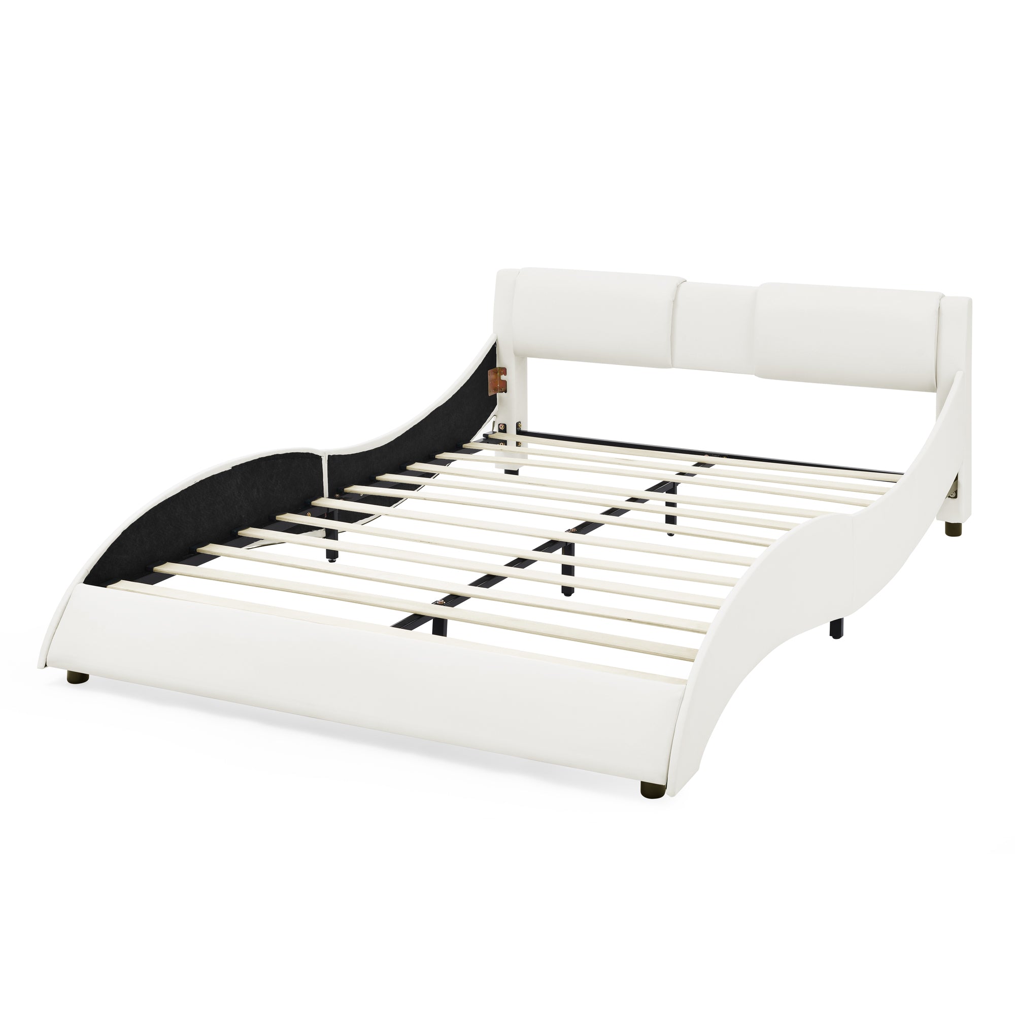 Queen Bed Frame Modern Faux Leather Upholstered Platform Bed Frame with and Headboard Wave Like Curve Low Profile Bed Frame,Wood Slats Support,Easy Assembly,White Queen Bed Frame Modern Faux Leather Upholstered Platform Bed Frame with and Headboard Wave Like Curve Low Profile Bed Frame,Wood Slats Support,Easy Assembly,White