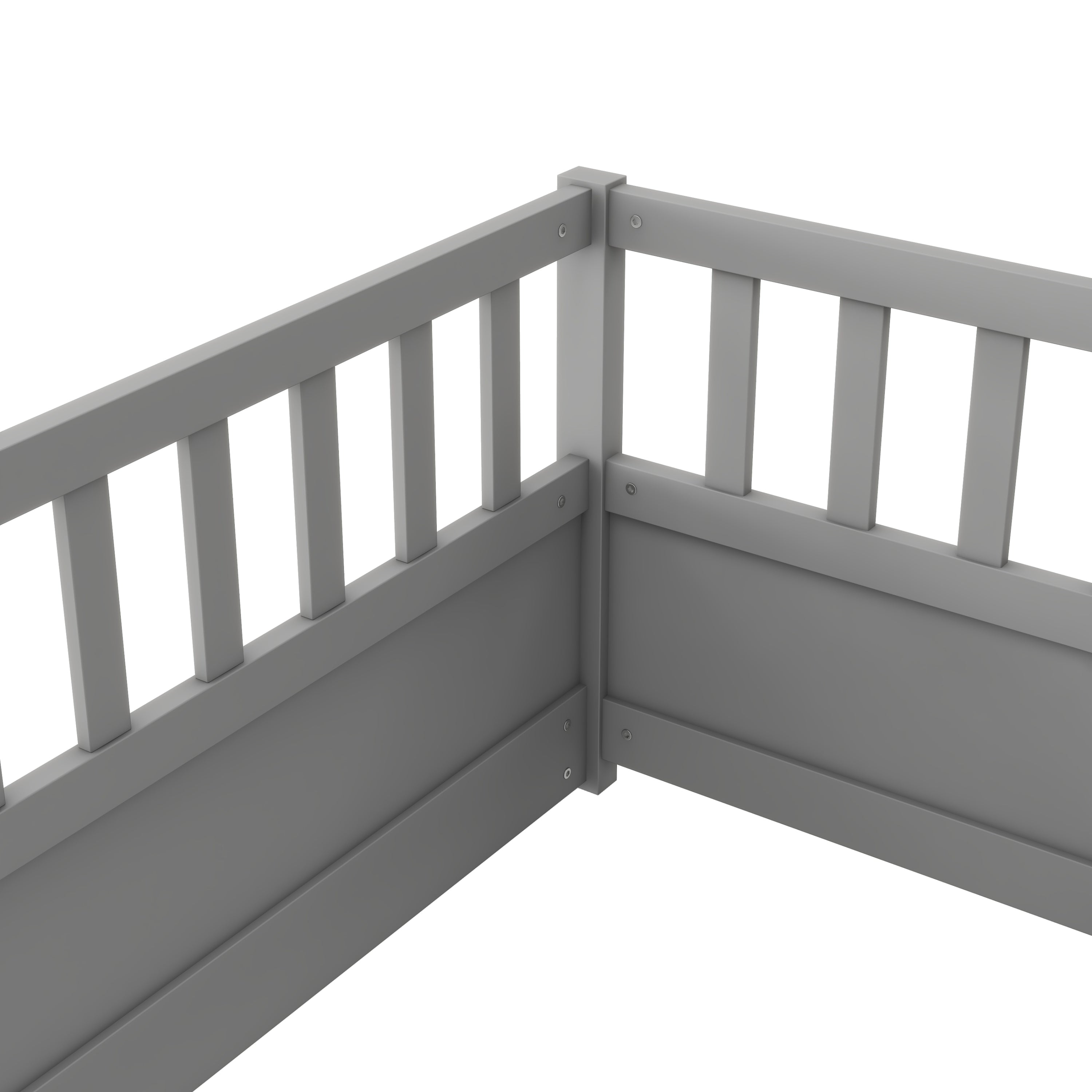Twin Size Floor bed, integral construction with super high security barrier, door, children's floor bed frame, Montessori wooden children's floor bed,  Grey Twin Size Floor bed, integral construction with super high security barrier, door, children's floor bed frame, Montessori wooden children's floor bed,  Grey