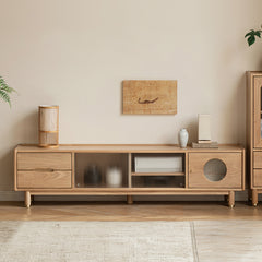 Sleek TV Stand | Ash Wood Construction | Modern Entertainment Center | Sturdy & Stylish H92N01