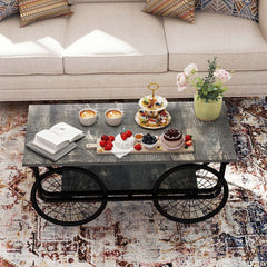 Modern Rectangle Coffee Table, Sturdy Base, Retro Black