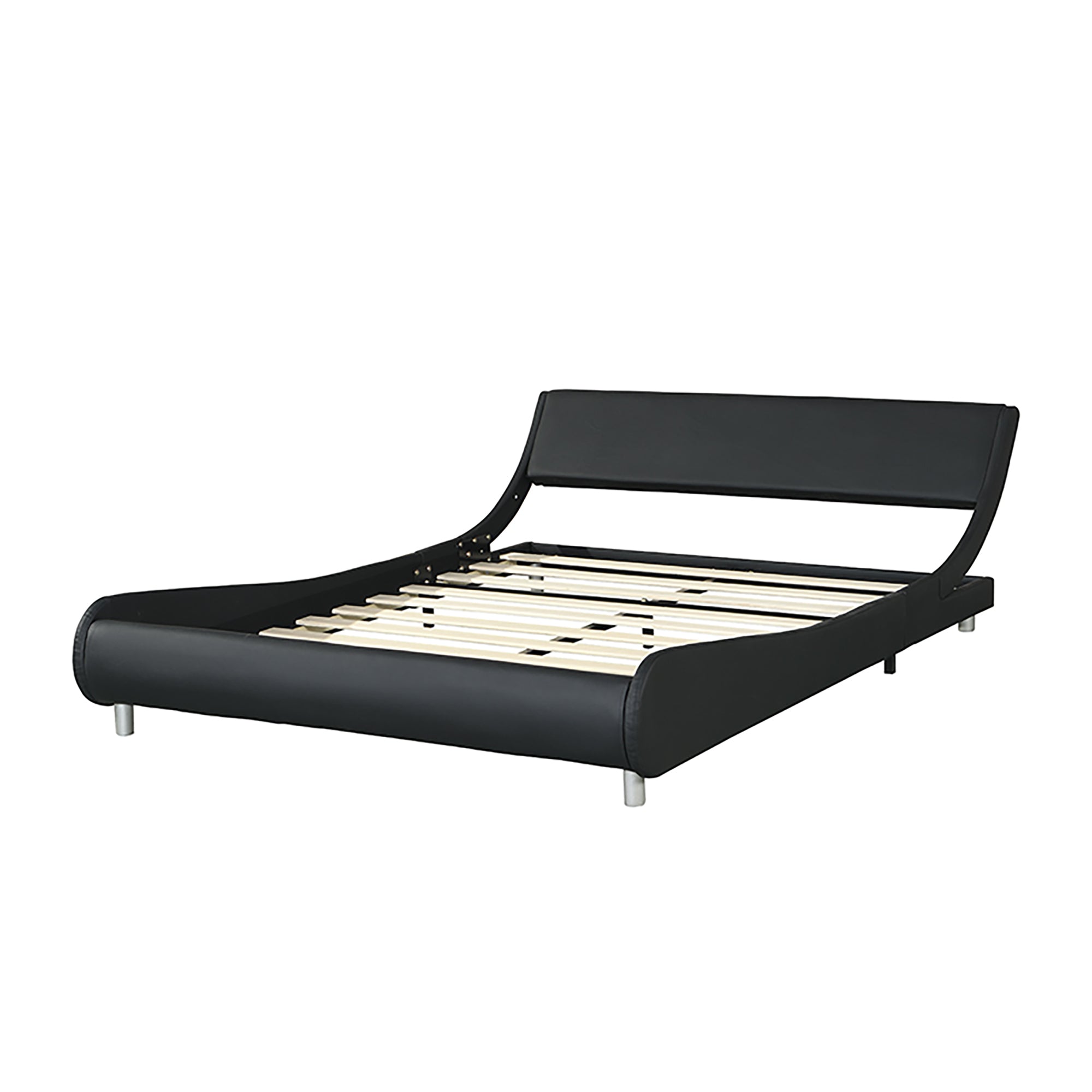 Faux Leather Upholstered Platform Bed Frame,LED lighting with remote controller and APP,Curve Design,Wood Slat Support,No Box Spring Needed,Easy Assemble,Queen Size,Black Faux Leather Upholstered Platform Bed Frame,LED lighting with remote controller and APP,Curve Design,Wood Slat Support,No Box Spring Needed,Easy Assemble,Queen Size,Black