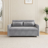 Modern 54" Gray Pull-Out Sofa With Two Pillows Velvet Loveseat For Small Living Room