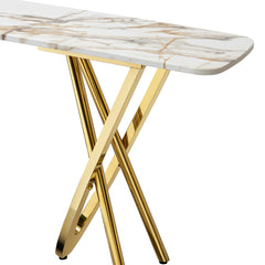 Marble Pattern Console Table, Gold Steel Base, 0.78" Thick