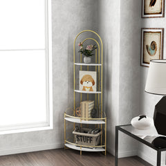 Gold 4-Tier Corner Bookshelf, Modern Metal Frame Plant Stand