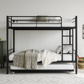 Twin Bunk Bed with Trundle, Ladder & Guardrail - Black