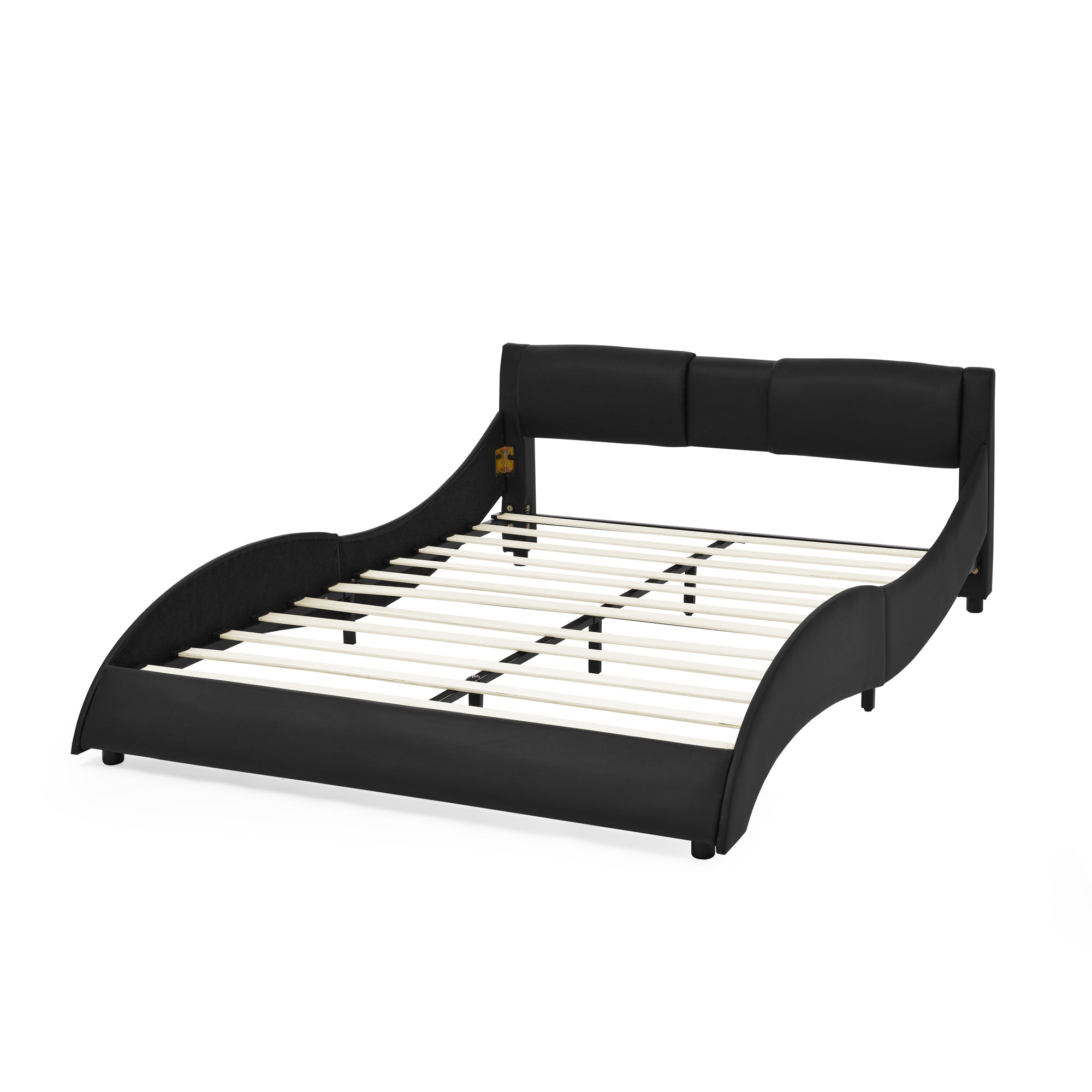 Queen Bed Frame Modern Faux Leather Upholstered Platform Bed Frame with and Headboard Wave Like Curve Low Profile Bed Frame,Wood Slats Support,Easy Assembly,Black Queen Bed Frame Modern Faux Leather Upholstered Platform Bed Frame with and Headboard Wave Like Curve Low Profile Bed Frame,Wood Slats Support,Easy Assembly,Black