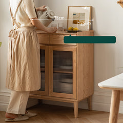 Elegant Oak Wood and Tempered Glass Cabinet for Stylish Home Storage H84Q04