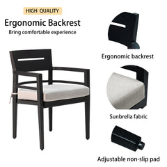 5PCS Patio Dining Set - Outdoor Aluminum Furniture with Cushioned Chairs and 40" Square Table, Ember Black