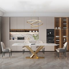 Luxurious Marble Dining Table - Durable Rectangular Design with Steel Pedestal jh-067