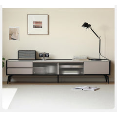 Sleek Oak Wood TV Stand with Marble Top - Modern Entertainment Center X167N01