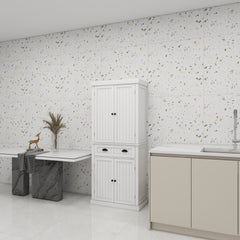 71" Kitchen Pantry Storage Cabinet , with 4 Doors, Drawer, 2 Adjustable Shelves, Freestanding Cupboard for Dining Room Living Room, Laundry-White