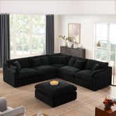 6-Seats Modular L-Shaped Sectional Sofa with Ottoman,10 Pillows, Oversized Upholstered Couch w/Removabled Down-Filled Seat Cushion for Living Room, Chenille Black