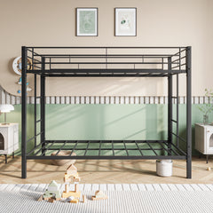 Metal Twin-Over-Twin Bunk Bed with Shelf & Slatted Support - Black