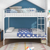Twin-Over-Twin Metal Bunk Bed with Ladder & Space-Saving Design - White