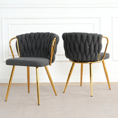 Dark Grey Linen Dining Chair with Gold-Plated Metal Legs (Set of 2) – Modern & Elegant
