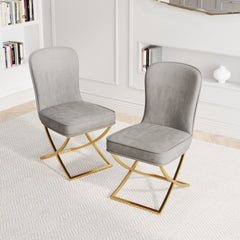Dining Chair Set of 2, grey velvet Backrest and golden Metal legs.For Modern Kitchen Dining Room Chair for Kitchen Living Modern decorative Leisure chairs Office chairs