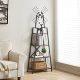 4-Tier Narrow Bookshelf, Rustic Brown & Black Storage Rack