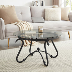 2-Piece Glass Coffee Table Set, Round End Side Table