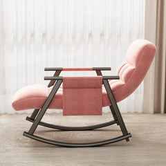 Casual folding rocking chair upholstered, lounge rocking chair adjustable high back and foot rest,side pockets placed in living room bedroom balcony