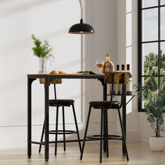 Wood Top Metal Base side table Industrial Bar Table with two chair--Adjustable table base Bistro Whiskey Pub Table,47.44"W x 15.75"D x 35.43"H