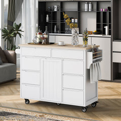 K&K Kitchen Cart with 8 Drawers & Flatware Organizer, White