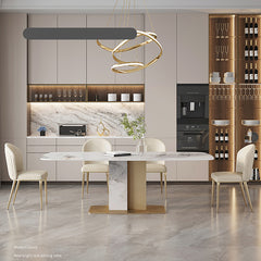Luxurious Rectangular Dining Table with Marble Top & Carbon Steel Pedestal for 6-8 Seater jh-065