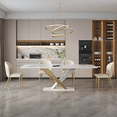 Luxurious Wooden Dining Table Rectangular Marble Top & X-Base for 6-8 Person jh-063