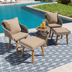 K&K Patio Conversation Set - 5 Pieces Wicker Furniture Chairs Set with a Cool Bar Table - Brown