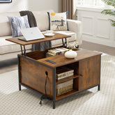 Lift-Top Coffee Table with Hidden Storage, Rustic Brown