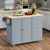 52.7" Rolling Mobile Kitchen Island with Solid Wood Top and Locking Wheels, Grey Blue