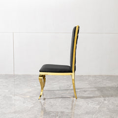 Black Velvet Dining Chairs, Gold Legs, Set of 2