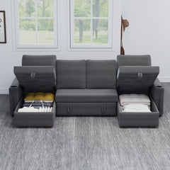 Sectional Sofa with Storage, 96" U Shaped Sectional Couches for Living Room, Comfy Convertible Sectional Sofa - Dark Grey