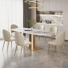 Luxurious Rectangular Dining Table with Marble Top & Carbon Steel Pedestal for 6-8 Seater jh-065