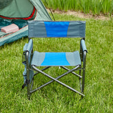 Padded Folding Oversized Directors Chair with Storage Pockets for Camping, Blue/Grey