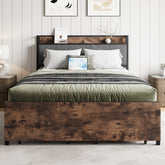 Full Bed Frame with Storage Headboard & 2 Drawers - Vintage Brown/Gray