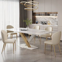 Luxurious Wooden Dining Table Rectangular Marble Top & X-Base for 6-8 Person jh-063