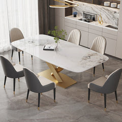 Luxurious Marble Dining Table - Durable Rectangular Design with Steel Pedestal jh-067