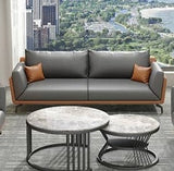 Luxurious Dark Brown Gray Sofa with Solid Wood Frame - Orange and Latex Faux Leather Upholstery fsj-1027