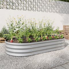 Large Oval Metal Raised Garden Bed, Outdoor Planter for Vegetables - Silver