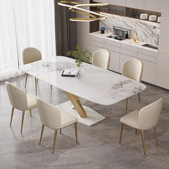 Luxurious Wooden Dining Table Rectangular Marble Top & X-Base for 6-8 Person jh-063