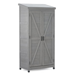 68" Tall Outdoor Storage Cabinet, Wooden Garden Shed with Metal Top